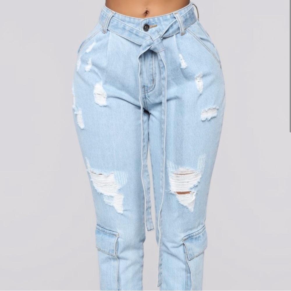 Fashion Nova High Rise Distressed Straight Leg Cargo Jeans Size 11